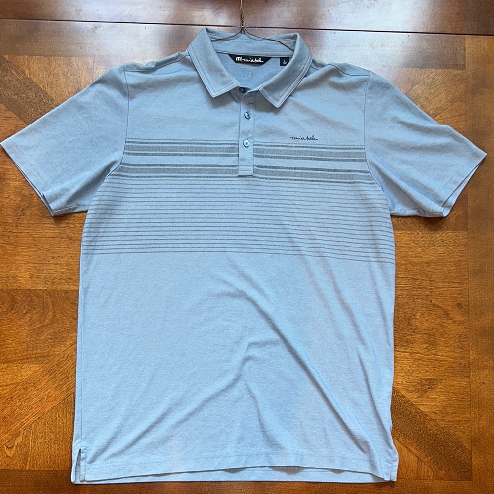 Travis Mathew Light Blue Striped Polo Shirt